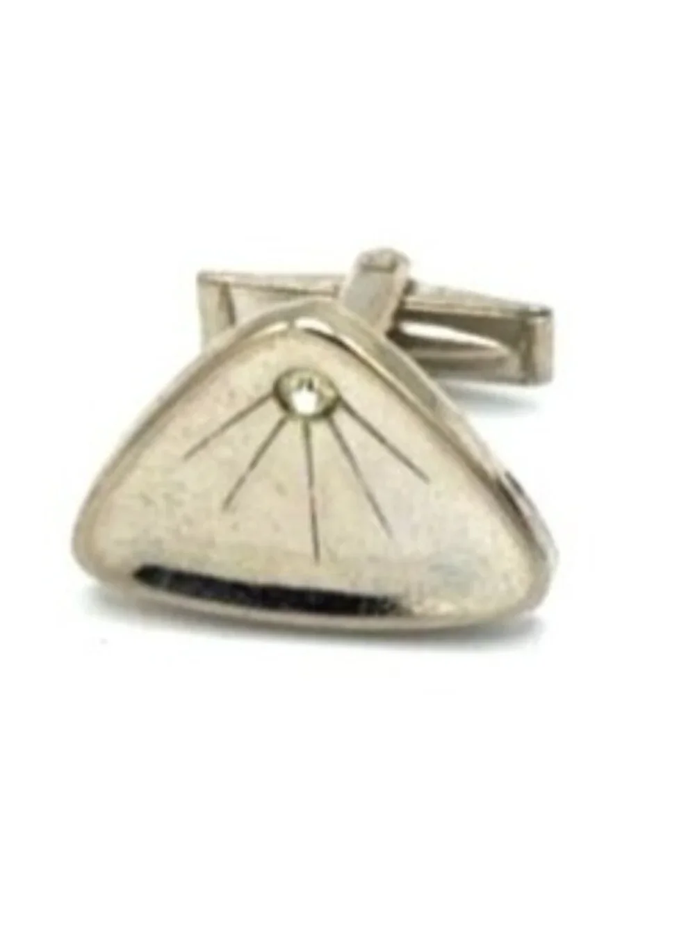 Vintage Silver Tone Triangle Shaped Cuff Links With Crystal Accent